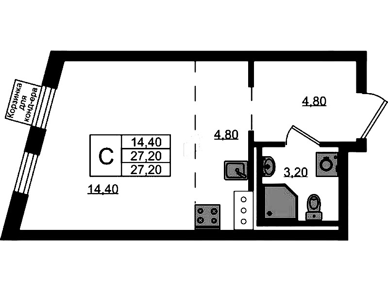 Квартира студия 27.2 м², 6/8 эт., ЖК «Курортный квартал»